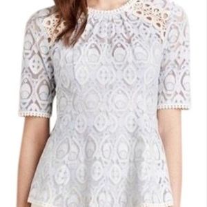 Anthropologie pale blue and white top